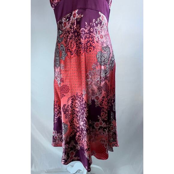 Muse Y2K Halter 100% Silk Coral Pink Purple Paisley Cocktail Preppy Dress 8 - Picture 4 of 9